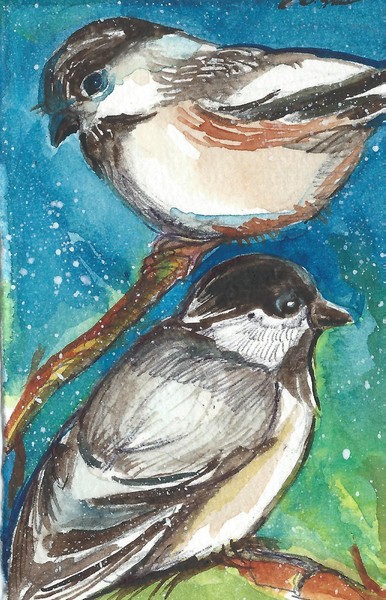 Fine Art, Birds Watercolor Miniature Painting