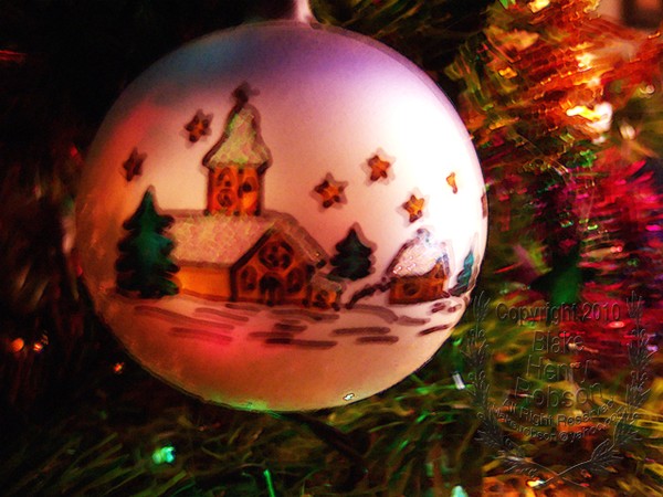 Christmas tree, ornaments, tinsel & colorful light