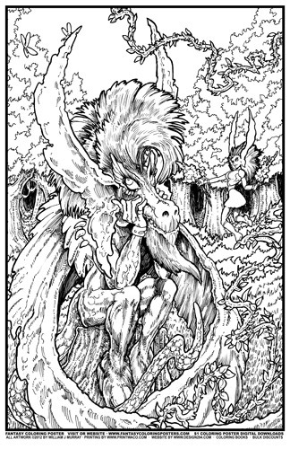 Fantasy Coloring Poster #6: Dragonman Daydreamer
