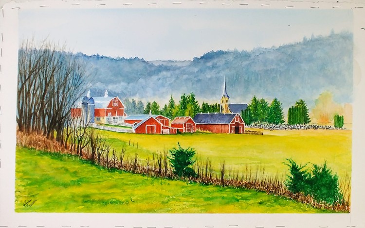 Barns and Church Steeple