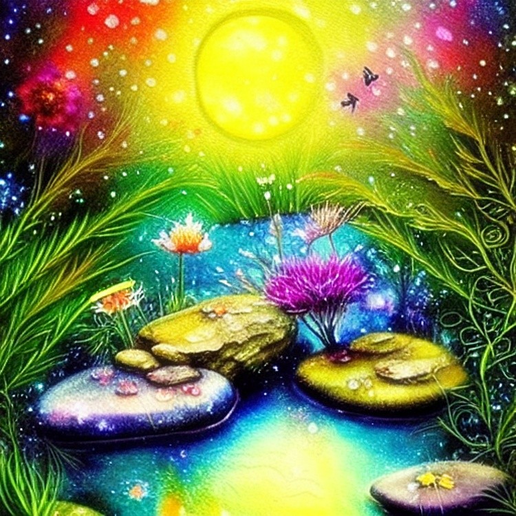 Fireflies and pond ink and water art