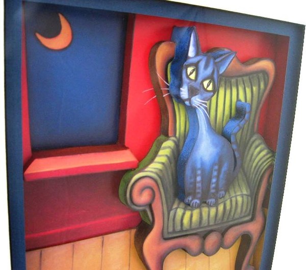 Refuse Blue Cat on Chair Close Up