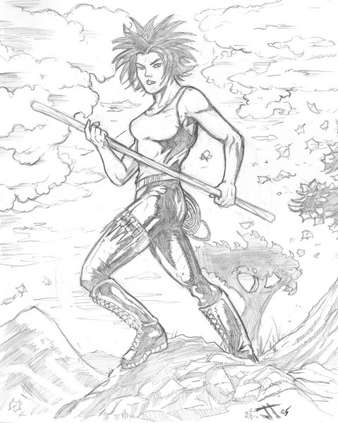 Chick with a stick