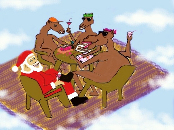 Santa & Camels on a Flying Carpet