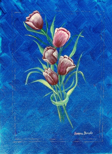 TULIPS ON BLUE