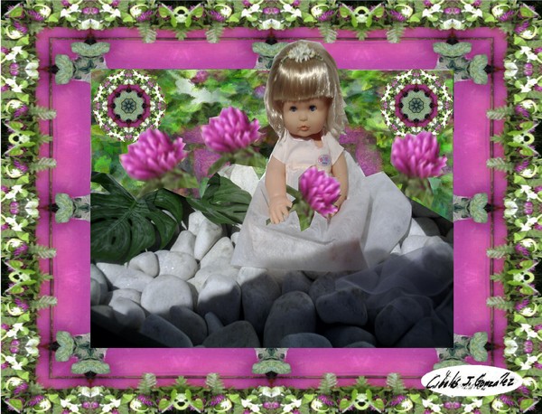 The Flower Girl Upon Rocks