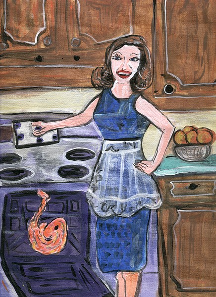 House Wife with Bun in Over 