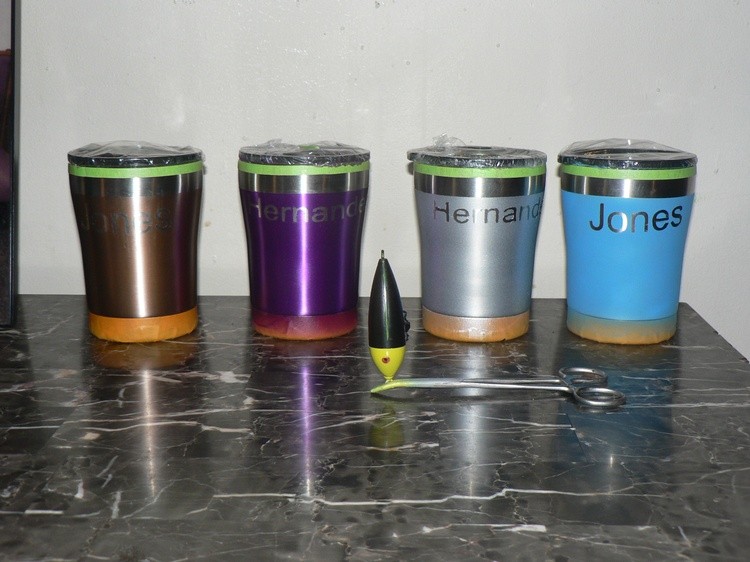 Air brushed cups, and a lure waiting to get clear coat.