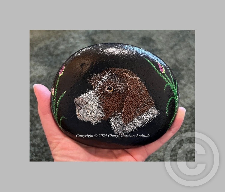 Heidi German Wirehaired Pointer Dog Dot Art River Stone