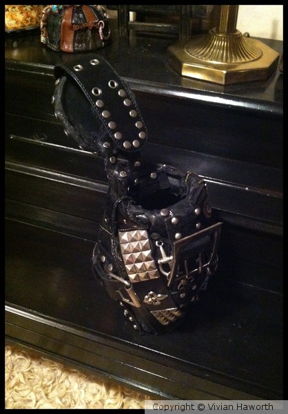 BLACK LEATHER COLLAGE PIECES VASE WITH LID