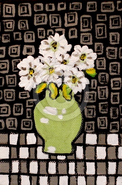 White flowers in a green vase