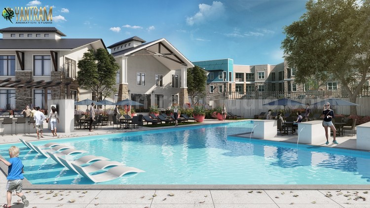exterior residential house backyard pool view design concept by architectural animation studio