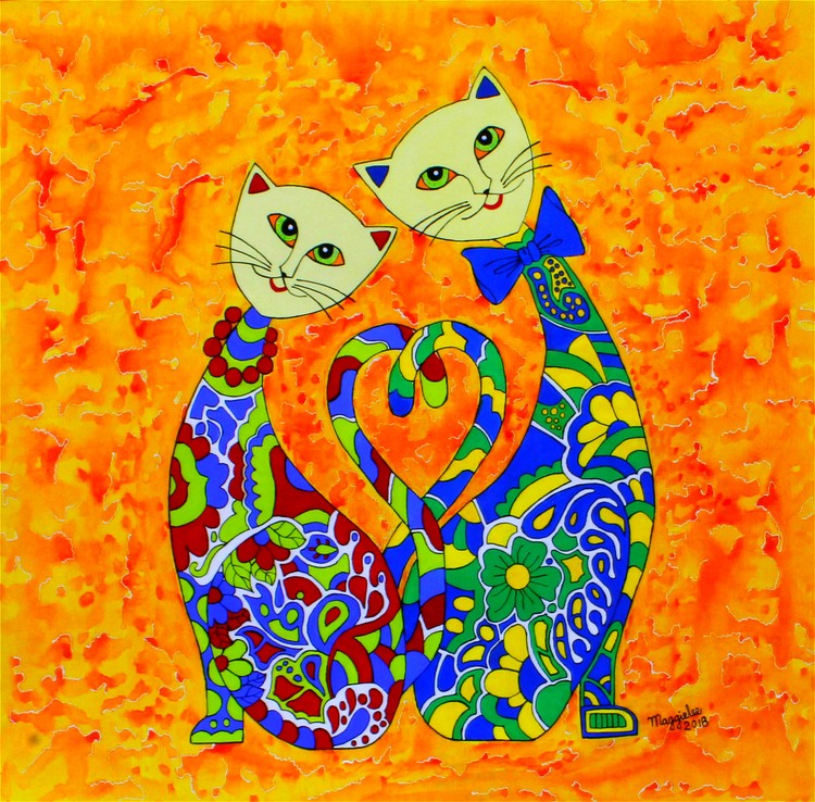 Floral cats acrylic original