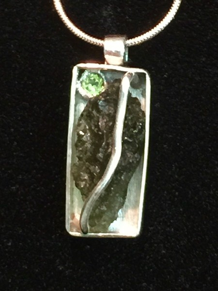 Sterling pendant w/ Moldavite and 4mm peridot 