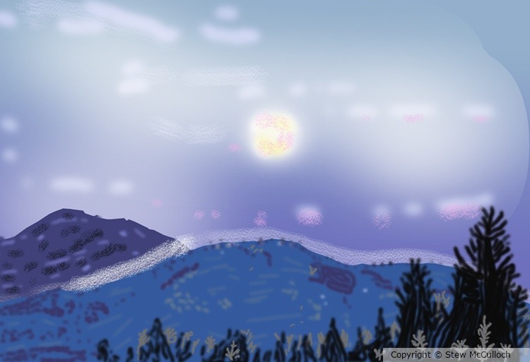 Mtn Trees under the Moon  P268