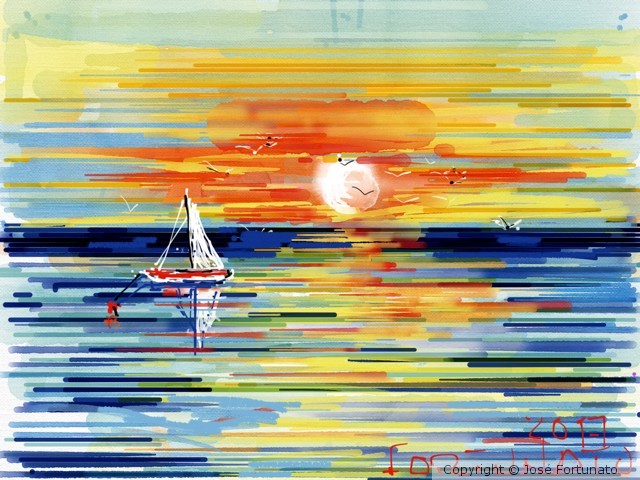 Entardecer no mar