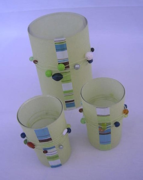 Candle Holders hand made with fabric, wire and bea
