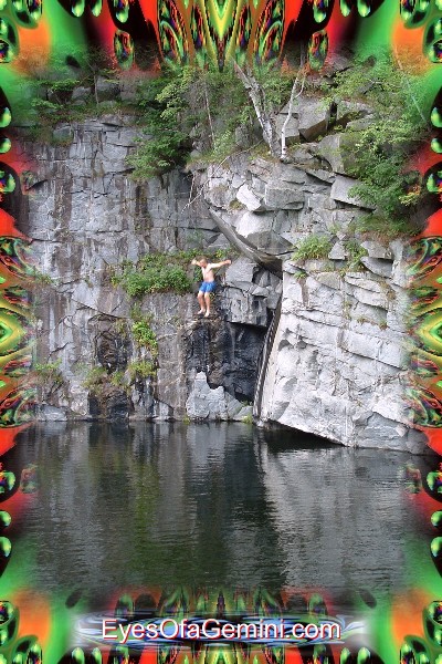 man jumping from rocks