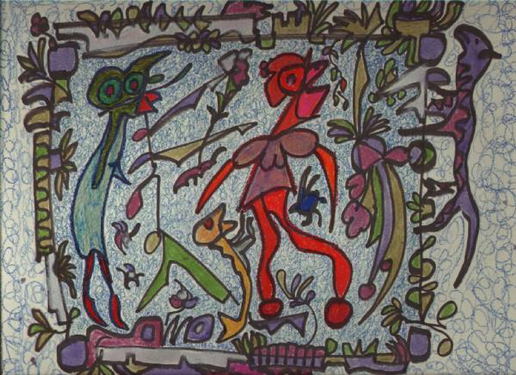Peace Jungle (11x14 mixed media drawing)..(c) 2003..elton houck