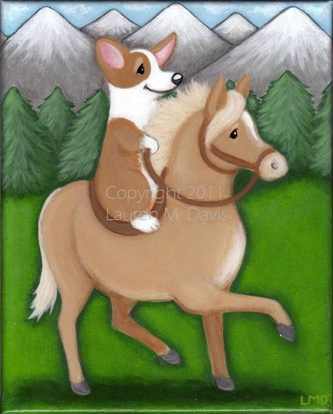 Pembroke Welsh Corgi Dog Horse ART Painting 8x10