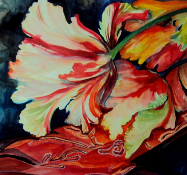 Watercolor Parrot tulip Painting