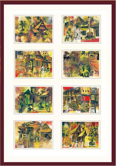 8 postcards in frame
