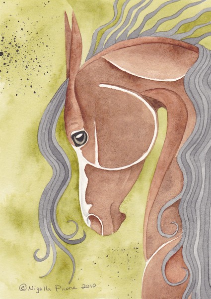 Bay Horse On Green