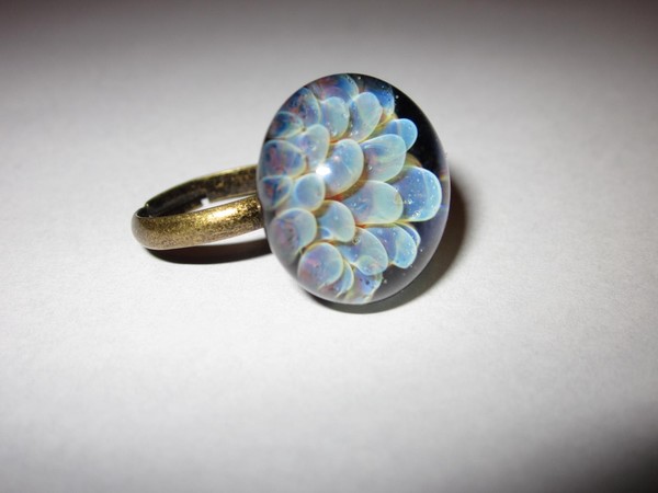 Blown Glass Antiqued Brass Adjustable Ring