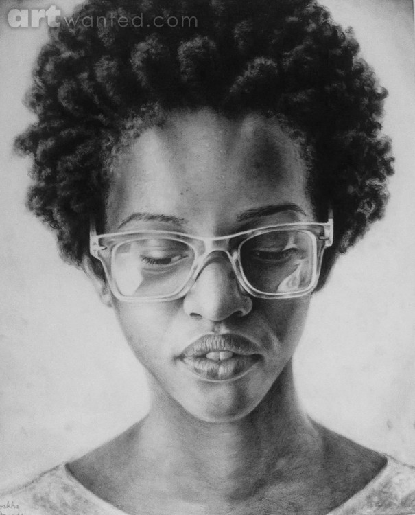 Black girl with glasses pencil portrait 2015