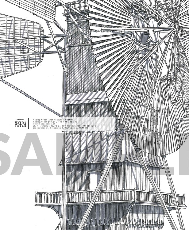 Portfolio Item - hand drawn technical wind turbine wooden Maciej Kozak