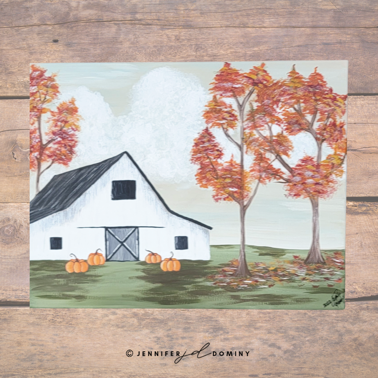 White Barn On A Fall Day
