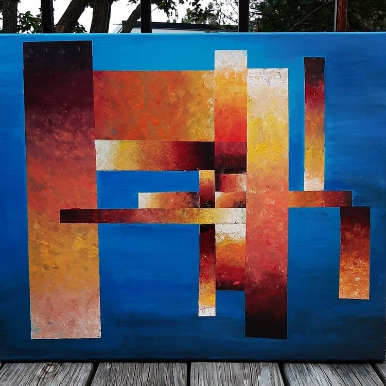This is a very different style for me to work with simple geometric shapes in a painting