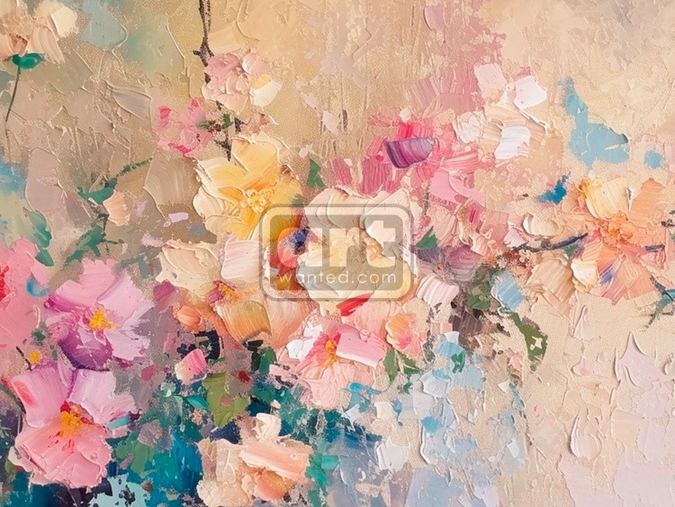 Spring Print, Flower Field Landscape Printable Art, Flower Meadow Oil Painting, Vintage Style decor