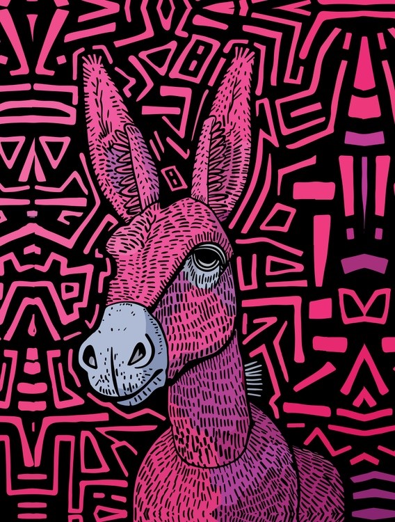 Neon Tribal Donkey – Bold and Psychedelic Wall Art