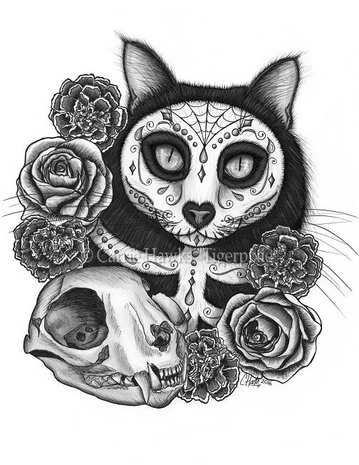 Day of the Dead Cat Skull
