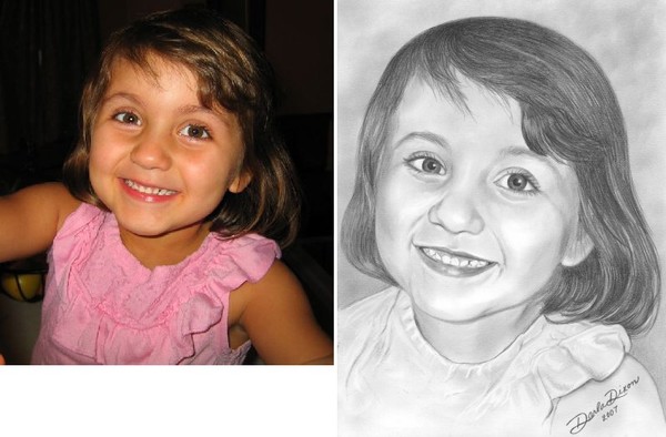 Graphite Pencil Portrait Little Girl