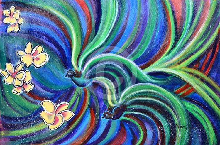 Bird Symphony With Frangipani Painting by Manjiri