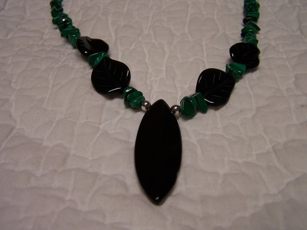 Close up of Malachite necklace