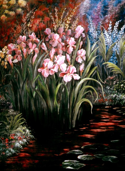 Pink Iris in Pond