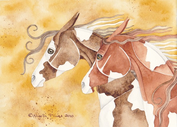 Brown & Chestnut Pinto Horses On Gold