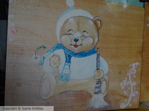 TEDDY BEAR ON WOOD, OIL