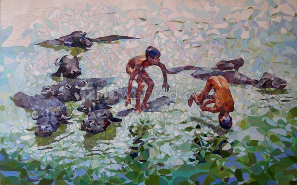NIÑOS JUGANDO CON BÚFALOS