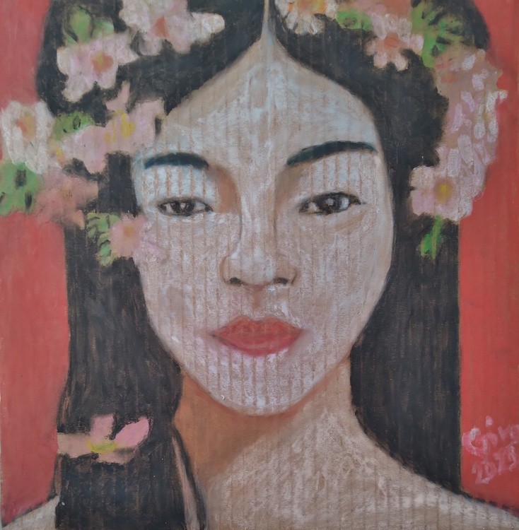 Lovely Chinese Girl with flowers on her hair