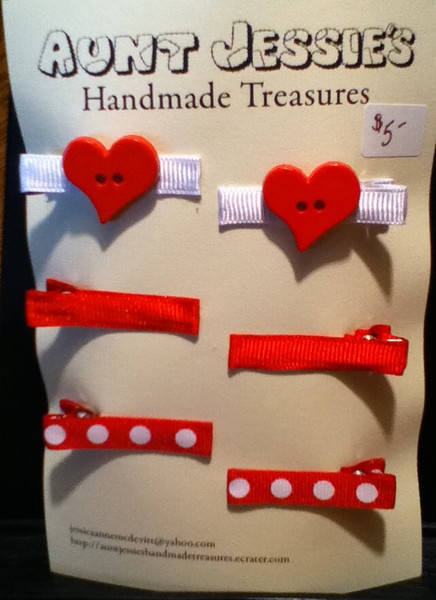 6 Ribbon Covered Clips - Red and White