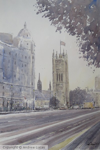 Toward Parliament Square at dusk, London