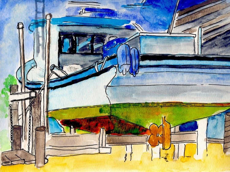 AW Dry Dock Shrimp Boat ORIGINAL WATERCOLOR