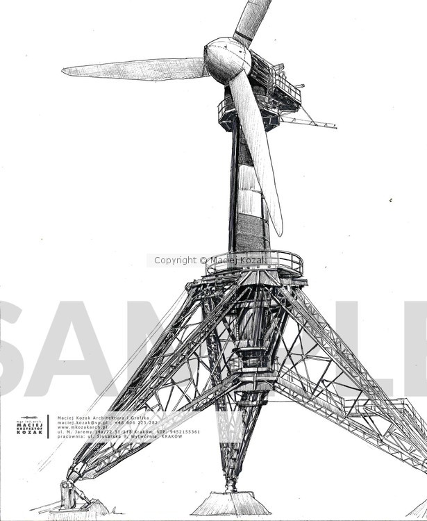 Portfolio Item - hand drawn technical wind turbine Maciej Kozak