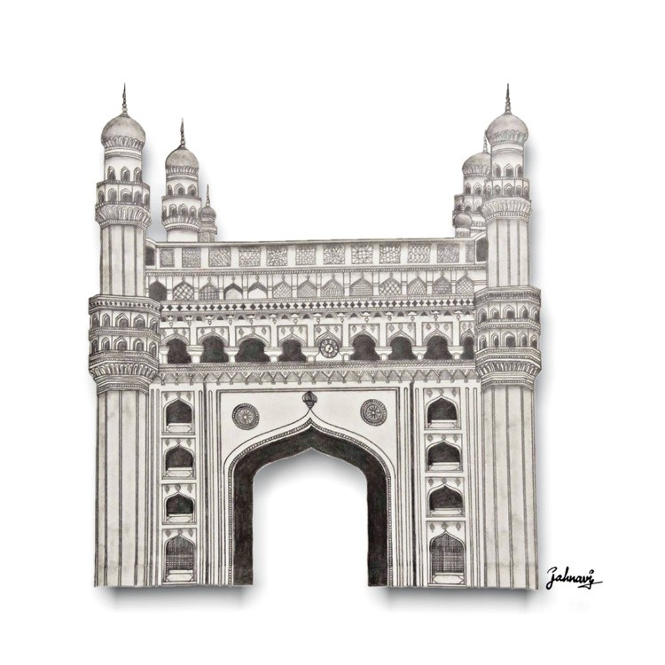 How to draw the Char Minar, Hyderabad