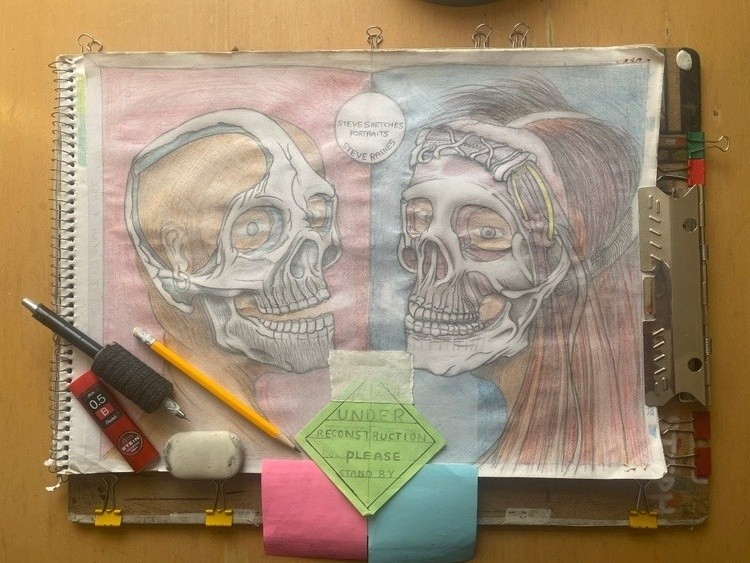 Two people wearing skull masks