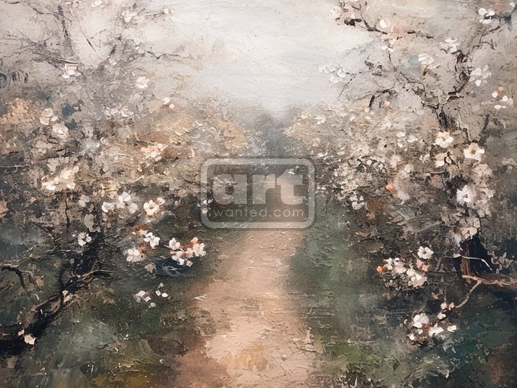 Spring Print, Flower Field Landscape Printable Art, Flower Meadow Oil Painting, Vintage Style decor